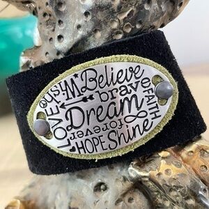 $49 SALE Handmade Soft Black Suede Cuff Bracelet Dream Believe Inspiration
